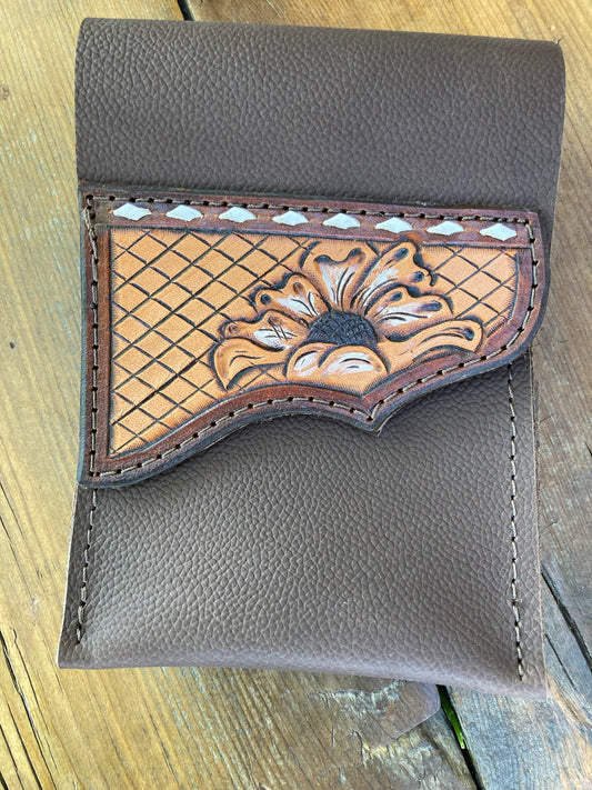 Saddle pouch cell phone holder