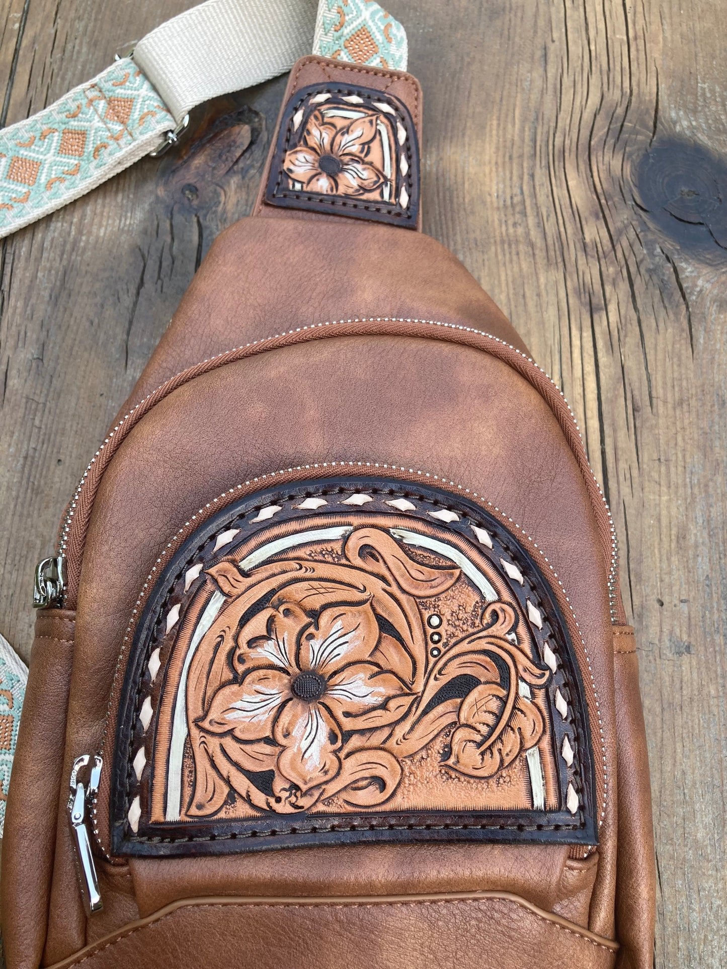 Sling crossbody bag - brown floral