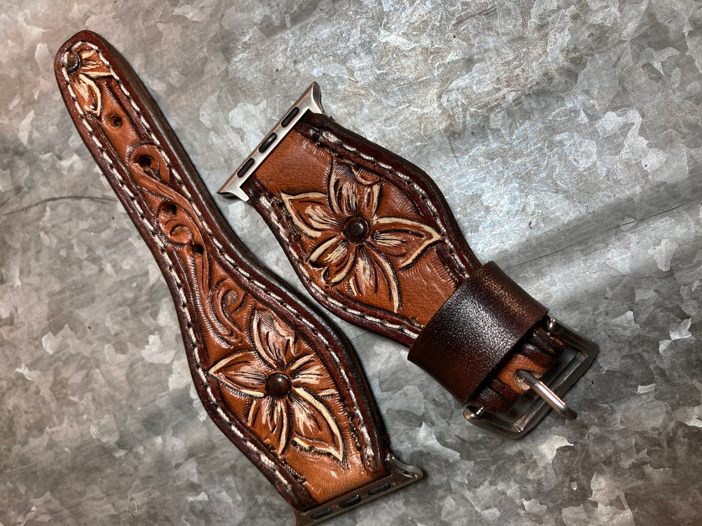 Apple Watch Band - floral tooled leather