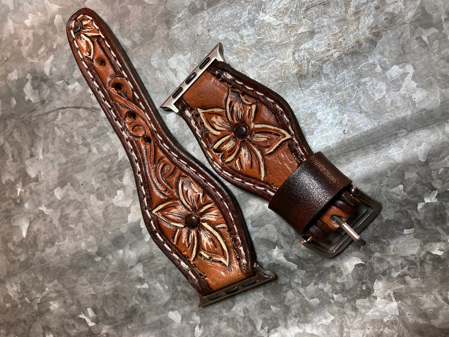 Apple Watch Band - floral tooled leather