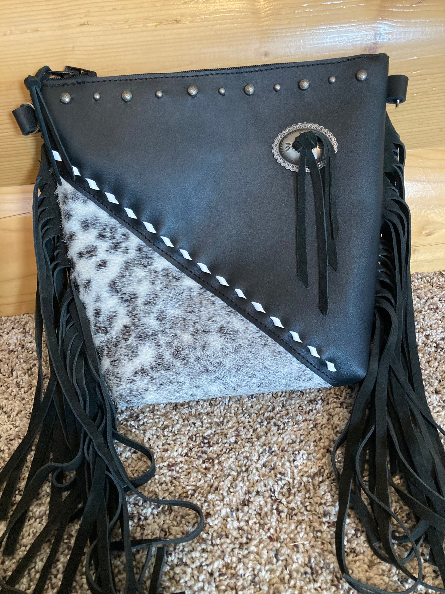 Purse - black with hair on hide