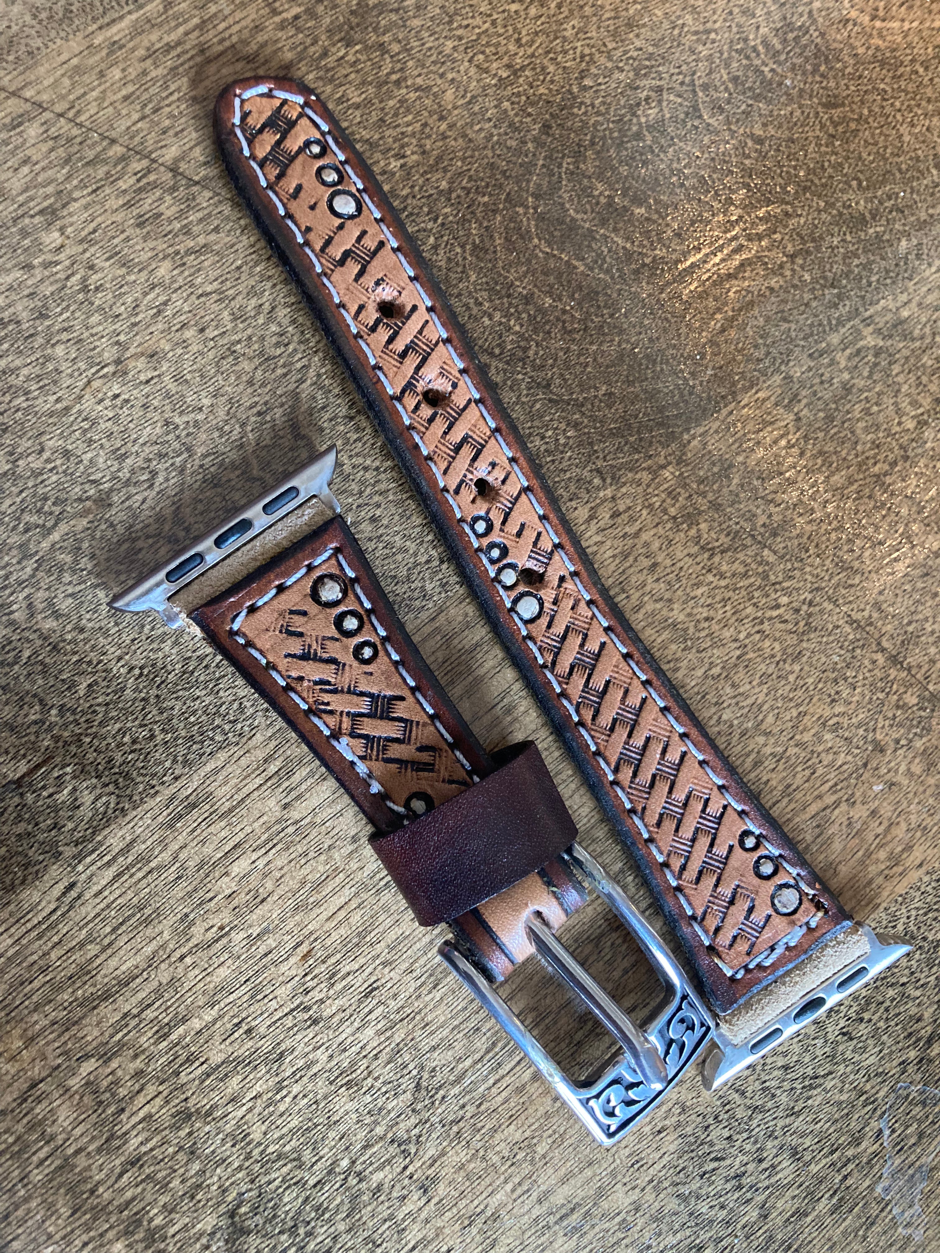 Tooled leather watch band hot sale