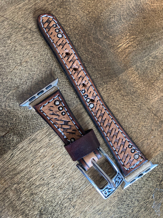 Apple Watch Band - tooled leather with cream dots