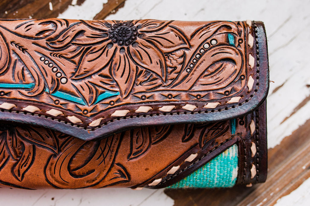 Womens Tri Fold Wallet - Turquoise