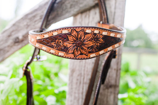 Floral Headstall - Cream Buckstitch